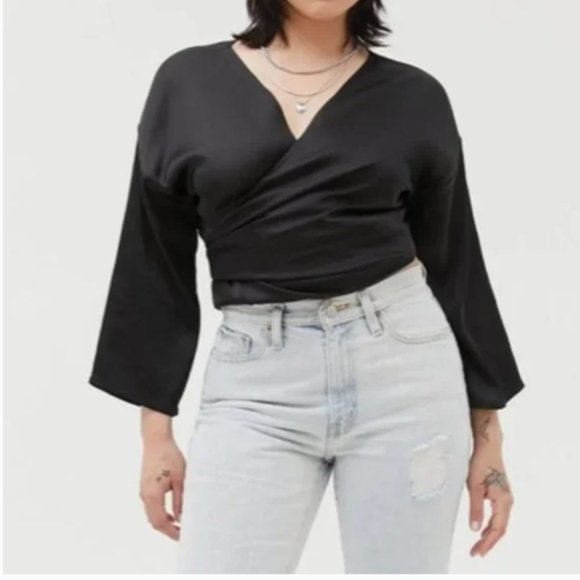 ⭐️ Nicole Satin Tie-Front Nylon Boho Peasant Hippie Hipster Classy Shabby Blouse - Picture 4 of 8